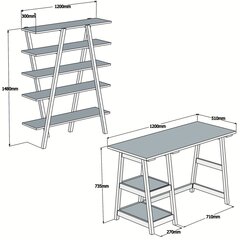 Rašomojo stalo ir knygų lentynos komplektas Kalune Design Perla, šviesiai rudas kaina ir informacija | Kompiuteriniai, rašomieji stalai | pigu.lt