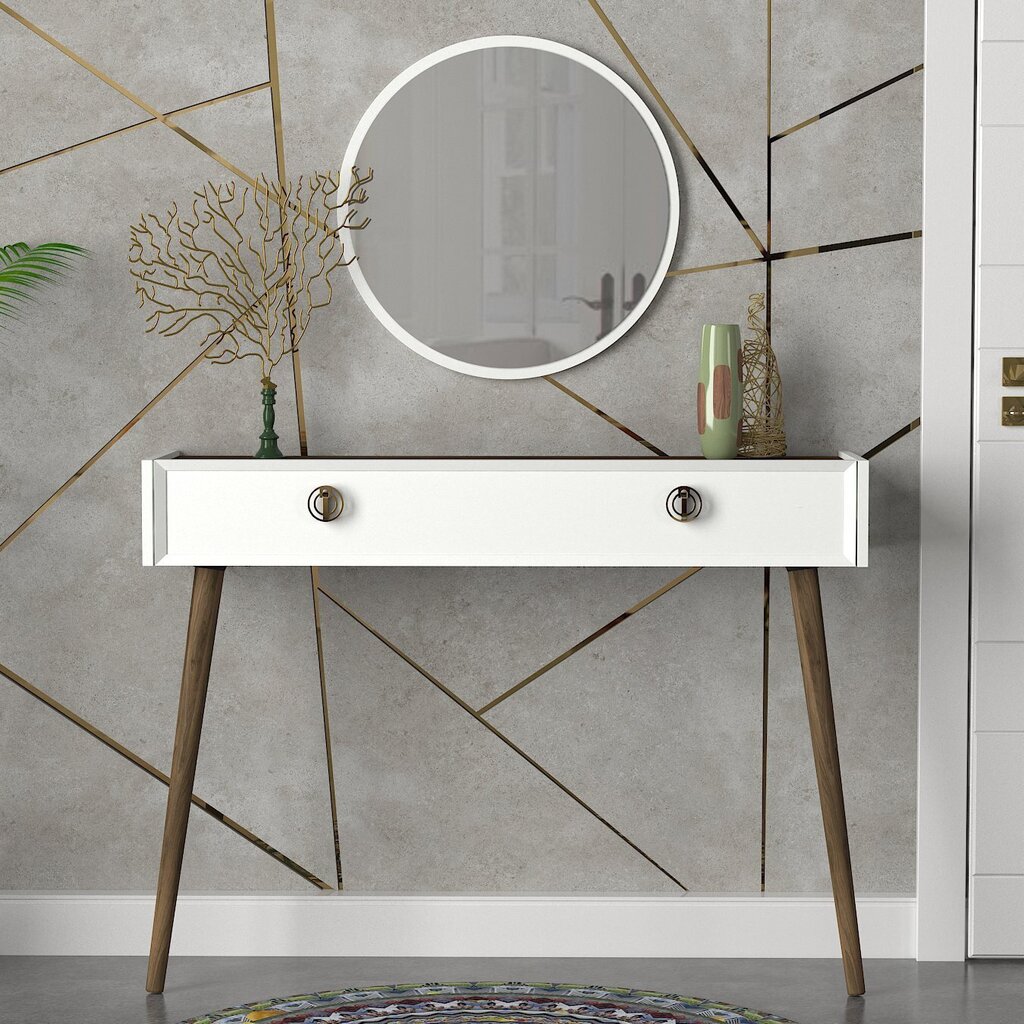 Konsolės ir veidrodžio komplektas Kalune Design Nadya Aynali, baltas цена и информация | Stalai-konsolės | pigu.lt