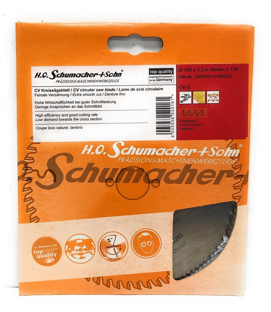 Medžio pjovimo diskas Ø150 x 1.2 x 20mm, Z-110, H.O Schumacher+Sohn цена и информация | Mechaniniai įrankiai | pigu.lt