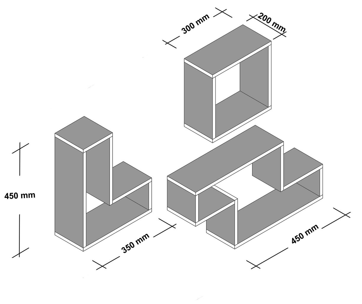 3-jų lentynų komplektas Kalune Design Tetris, baltas kaina ir informacija | Lentynos | pigu.lt