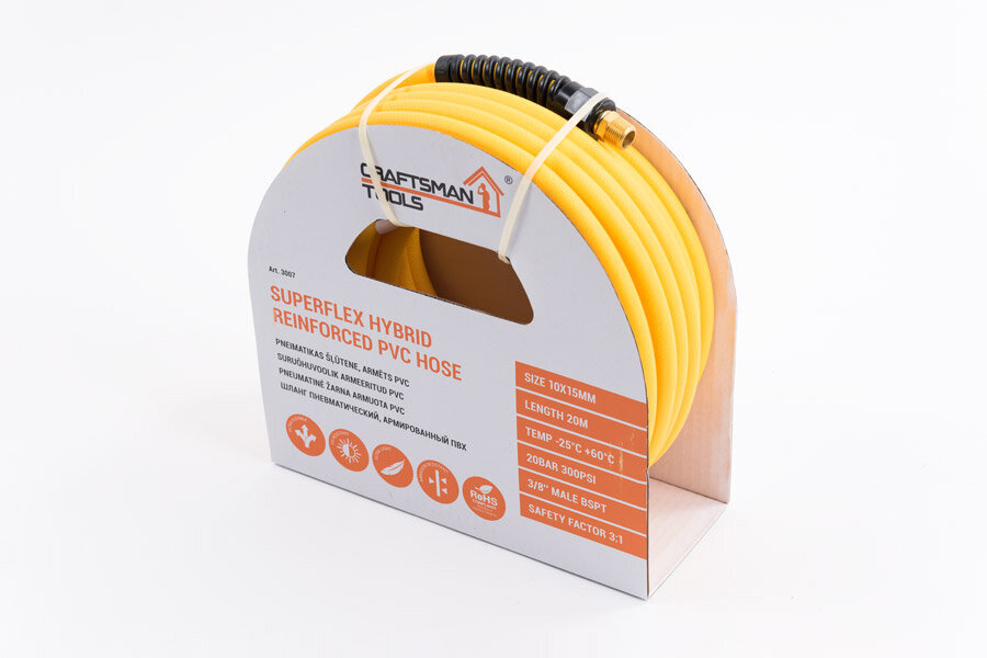 Pneumatinė žarna, armuota, PVC Craftsman Tools, 10x15 mm, 20 m kaina ir informacija | Kompresoriai | pigu.lt