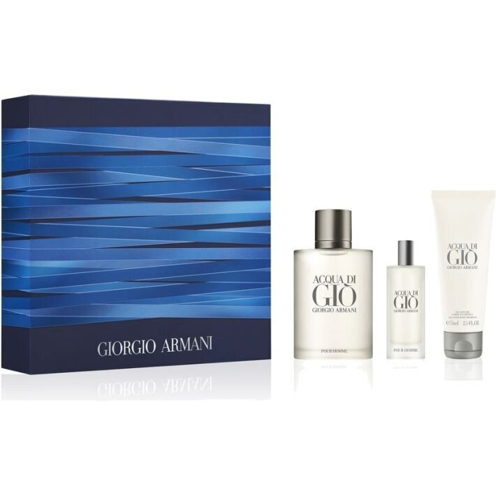 Rinkinys Giorgio Armani Acqua di Gio Pour Homme: EDT vyrams 100 ml + EDT vyrams 15 ml + dušo želė 75 ml kaina ir informacija | Kvepalai vyrams | pigu.lt