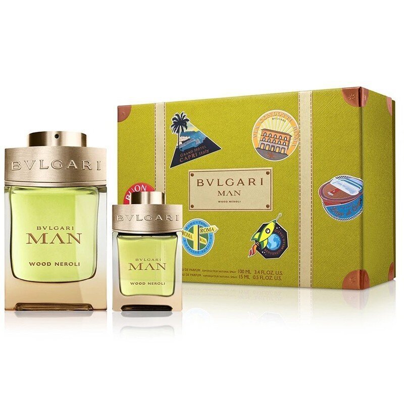 Rinkinys Bvlgari Man Wood Neroli vyrams: kvapusis vanduo EDP, 100 ml + EDP, 15 ml + kosmetinė цена и информация | Kvepalai vyrams | pigu.lt