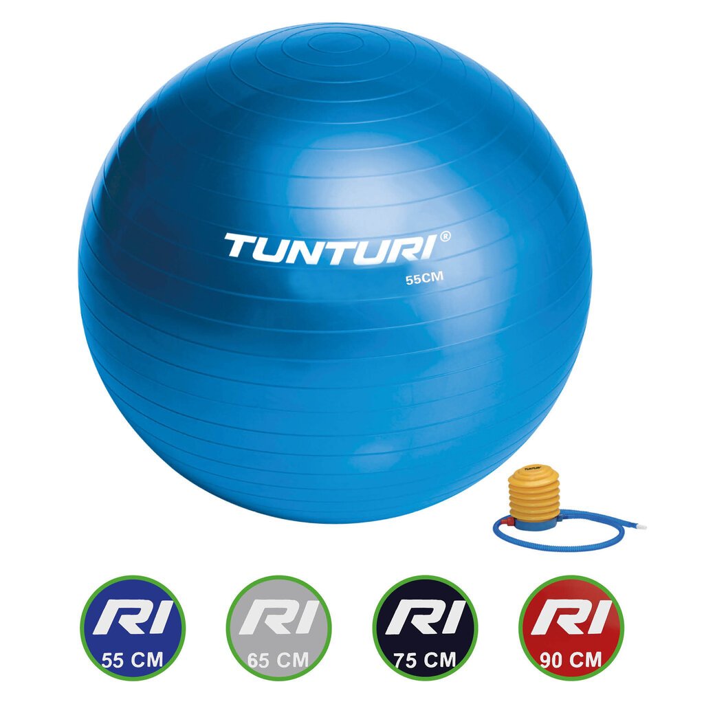 Gimnastikos kamuolys su pompa Tunturi 55 cm, mėlynas kaina ir informacija | Gimnastikos kamuoliai | pigu.lt