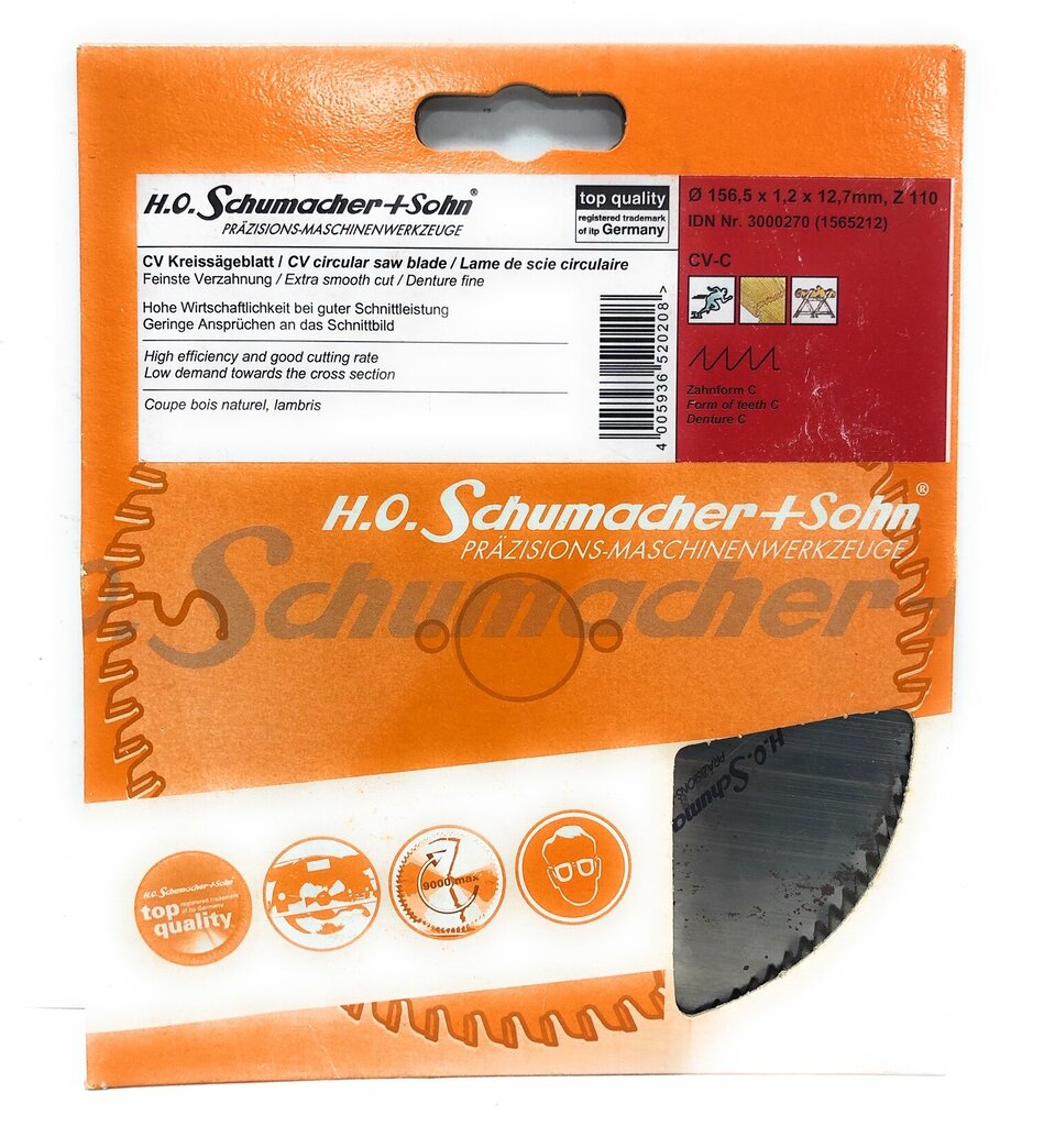 Medžio pjovimo diskas Ø156.5 x 1.2 x 12.7mm, Z-110, H.O Schumacher+Sohn цена и информация | Mechaniniai įrankiai | pigu.lt