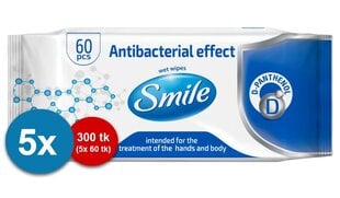 Drėgnos servėtėlės su D-pantenoliu Smile, 60 vnt., 5 pakuotės kaina ir informacija | Pirmoji pagalba | pigu.lt