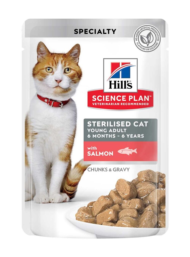 Hill's Science Plan Sterilised Cat Young Adult ėdalas katėms su lašiša, 12x85g цена и информация | Konservai katėms | pigu.lt