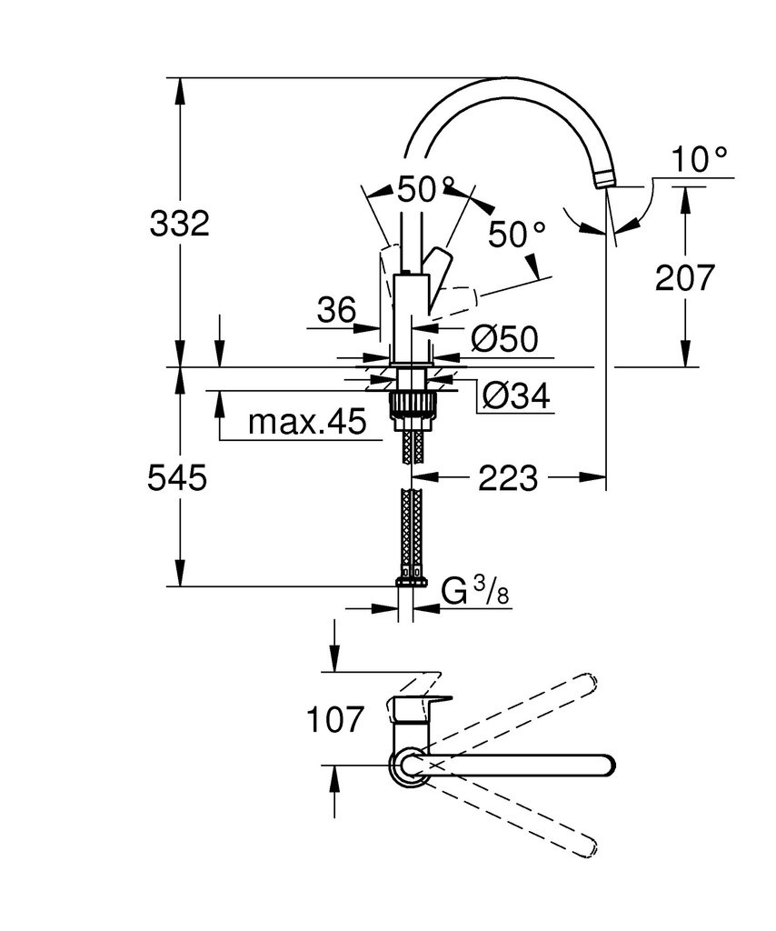 Grohe BauEdge viensvirtis plautuvės maišytuvas aukštu snapeliu ir 360˚ apsisukimo diapazonu, 31367001 цена и информация | Virtuvės maišytuvai | pigu.lt