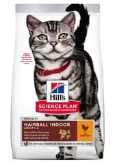 Hill's Science Plan Hairball & Indoor Adult ėdalas katėms su vištiena, 1.5 kg цена и информация | Сухой корм для кошек | pigu.lt