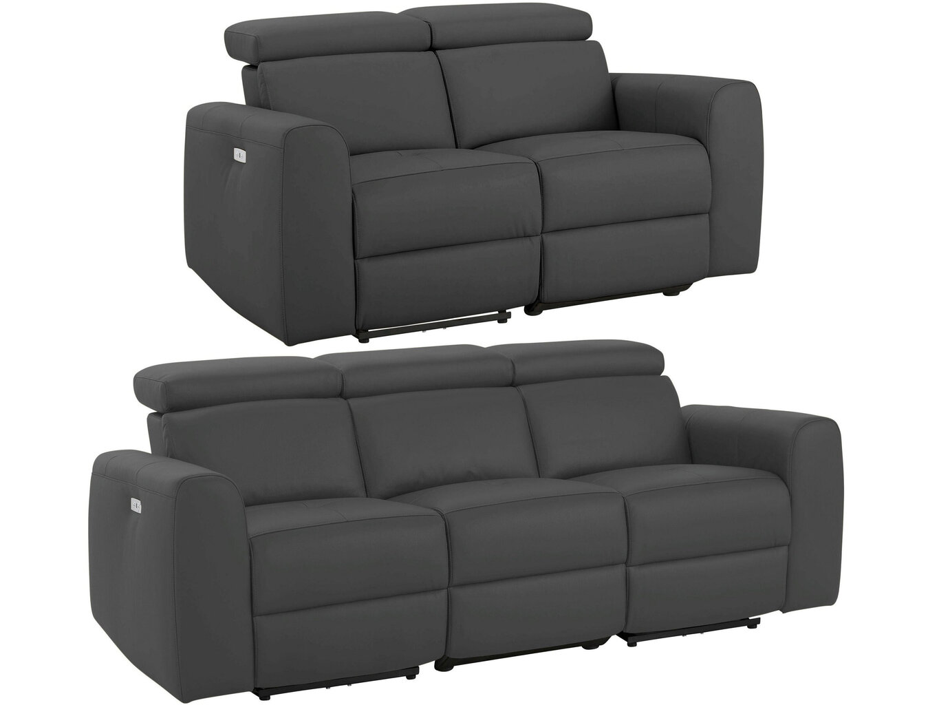 2-jų sofų su elektrine poilsio funkcija komplektas Notio Living Capena, dirbtinė oda, tamsiai pilkas kaina ir informacija | Minkštų baldų komplektai | pigu.lt