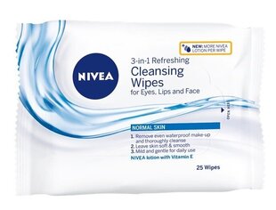 Освежающие очищающие салфетки для нормальной и комбинированной кожи с витамином E Nivea daily essentials 25 шт. цена и информация | Средства для очищения лица | pigu.lt
