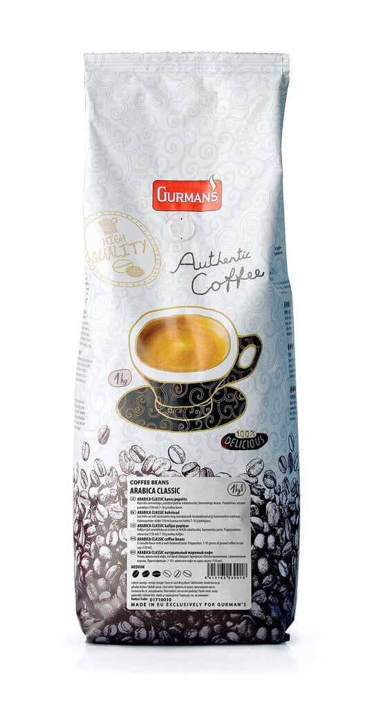 GURMAN'S Arabica Classic kavos pupelės, 1 kg цена и информация | Kava, kakava | pigu.lt