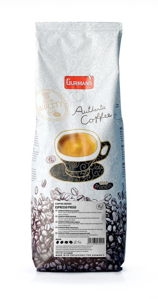 GURMAN'S Prego espresso kavos pupelės, 1 kg kaina ir informacija | Kava, kakava | pigu.lt