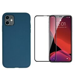 360 protection Set -telefono dėklas silikoninis - mėlyna (peacock) + grūdinto stiklo ekrano apsauga, skirtas iPhone 11 Pro kaina ir informacija | Telefono dėklai | pigu.lt