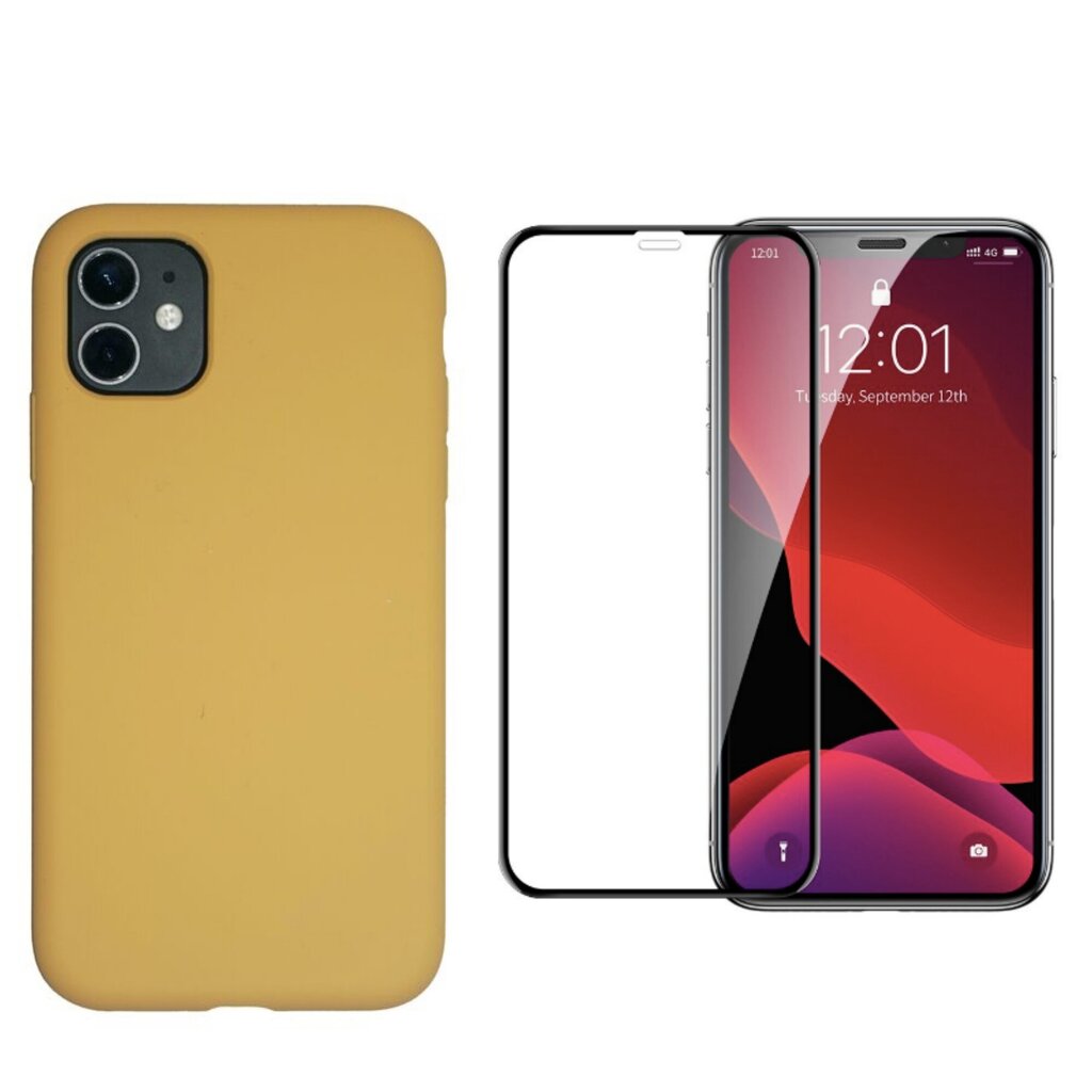 360 protection Set -telefono dėklas silikoninis - geltona (granola) + grūdinto stiklo ekrano apsauga, skirtas iPhone 11 Pro цена и информация | Telefono dėklai | pigu.lt