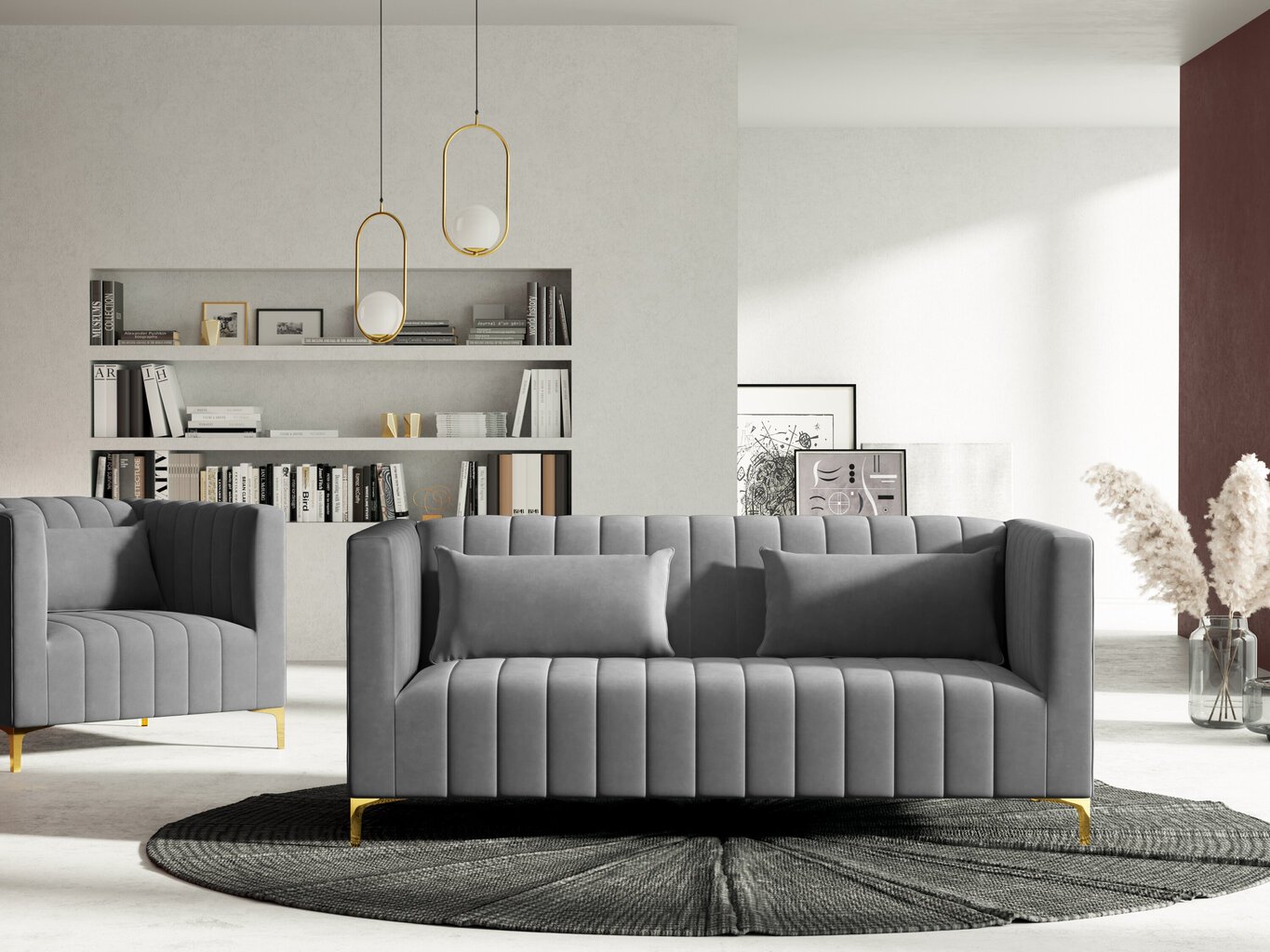 Sofa Micadoni Home Annite 2S, šviesiai pilka kaina ir informacija | Sofos | pigu.lt