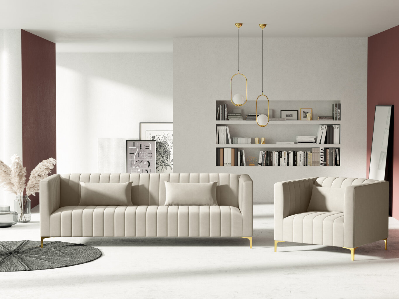 Sofa Micadoni Home Annite 3S, smėlio spalvos kaina ir informacija | Sofos | pigu.lt