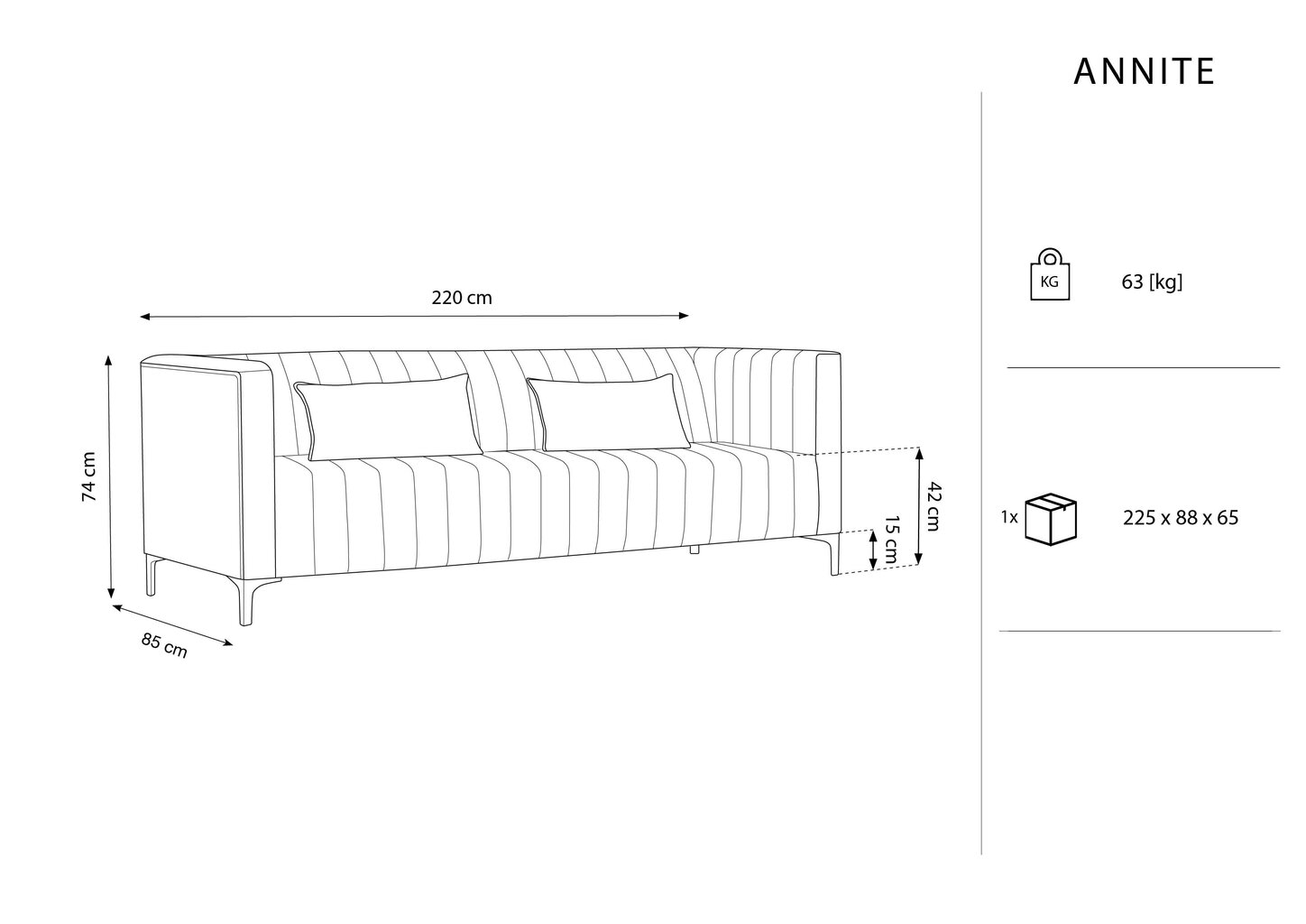 Sofa Micadoni Home Annite 3S, geltona kaina ir informacija | Sofos | pigu.lt