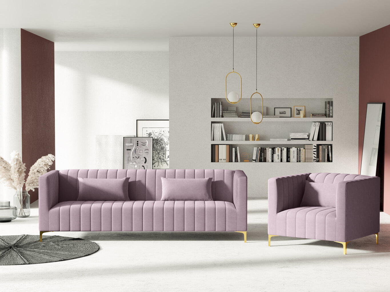 Sofa Micadoni Home Annite 3S, šviesiai violetinė kaina ir informacija | Sofos | pigu.lt