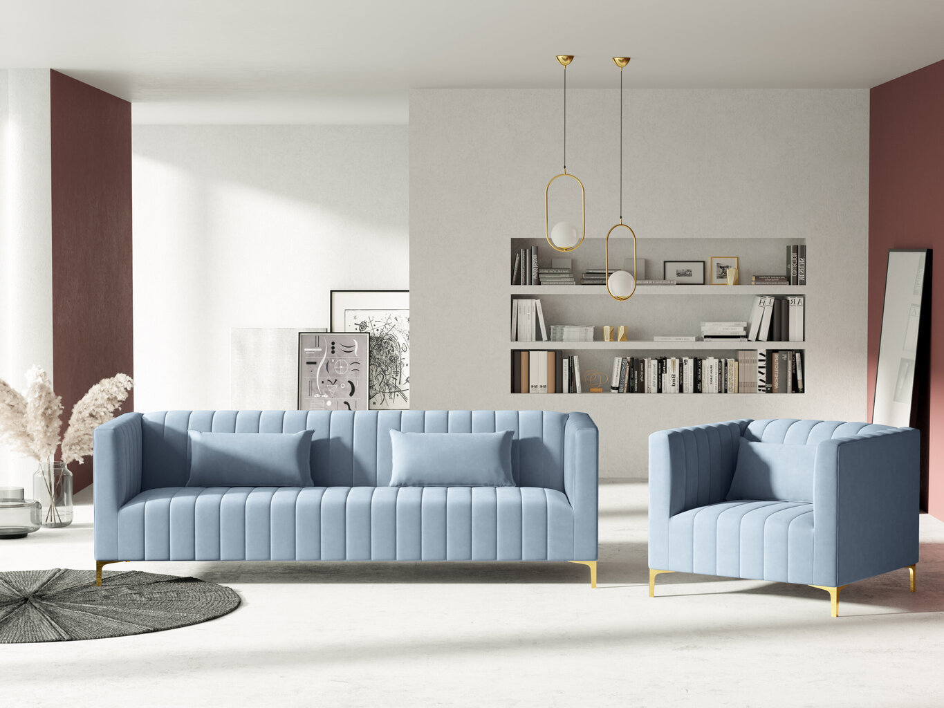 Sofa Micadoni Home Annite 3S, šviesiai mėlyna kaina ir informacija | Sofos | pigu.lt
