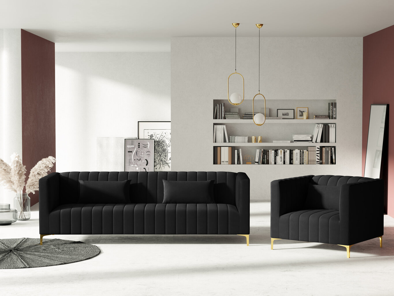 Sofa Micadoni Home Annite 3S, juoda kaina ir informacija | Sofos | pigu.lt