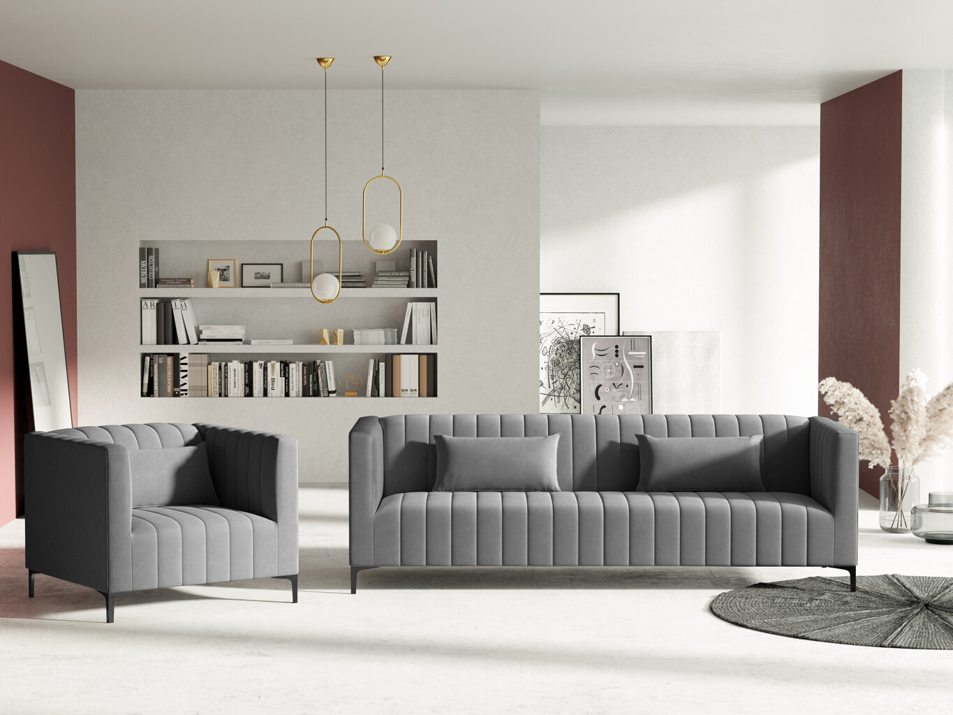 Fotelis Micadoni Home Annite, šviesiai pilkas/juodas kaina ir informacija | Svetainės foteliai | pigu.lt