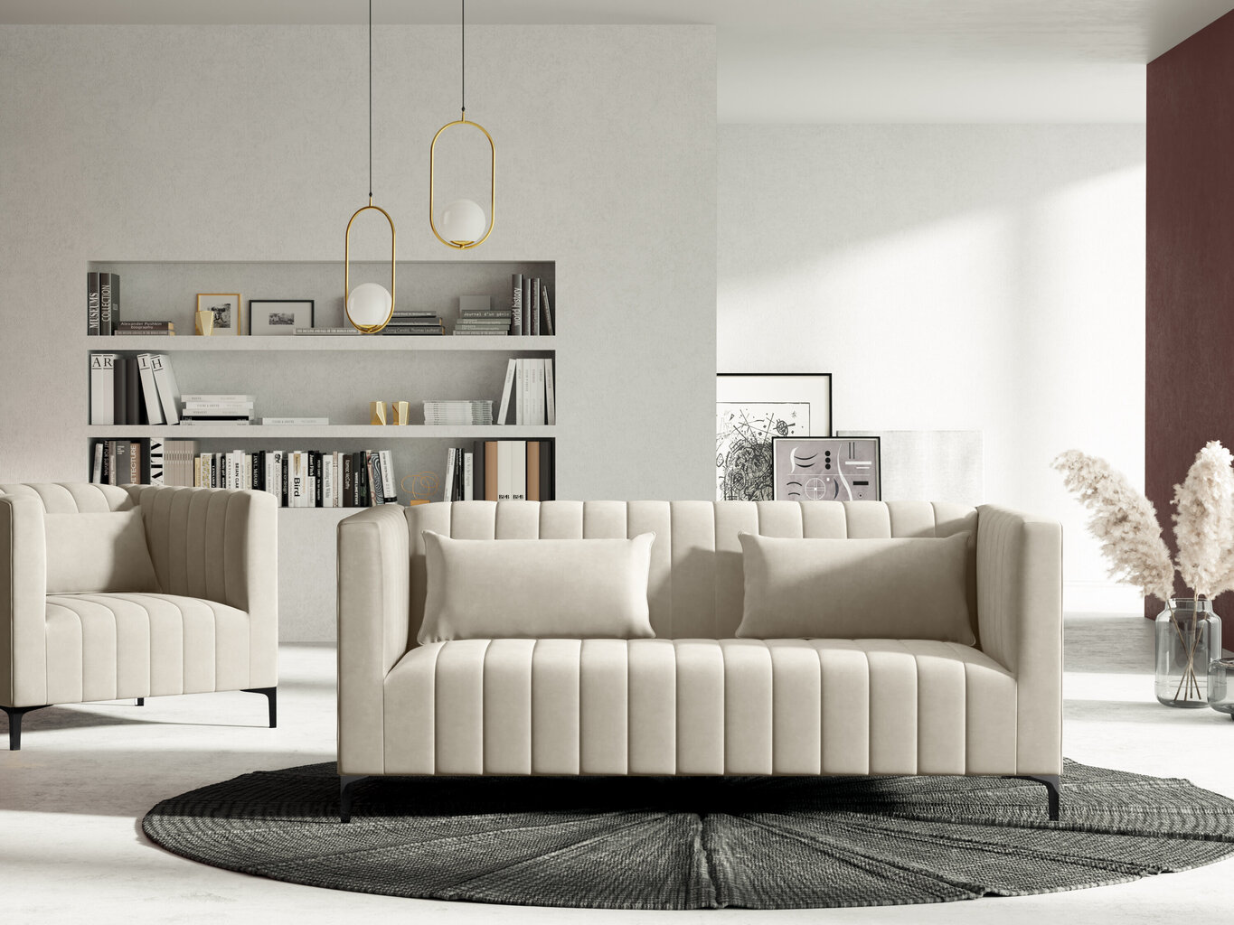 Sofa Micadoni Home Annite 2S, smėlio/juodos spalvos kaina ir informacija | Sofos | pigu.lt