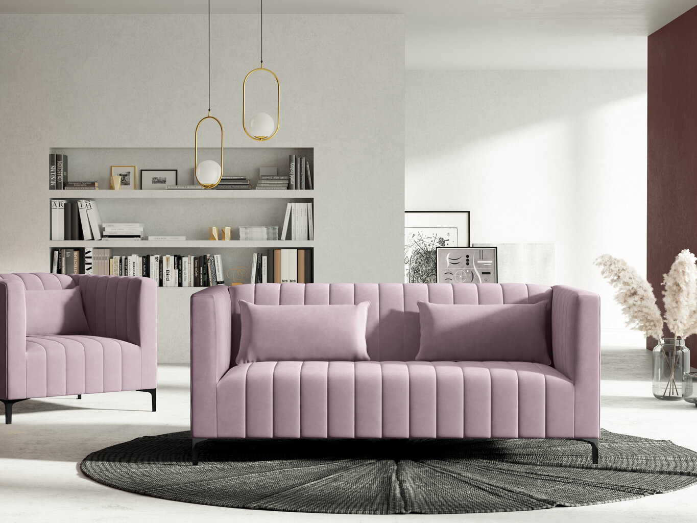 Sofa Micadoni Home Annite 2S, šviesiai violetinė/juoda kaina ir informacija | Sofos | pigu.lt