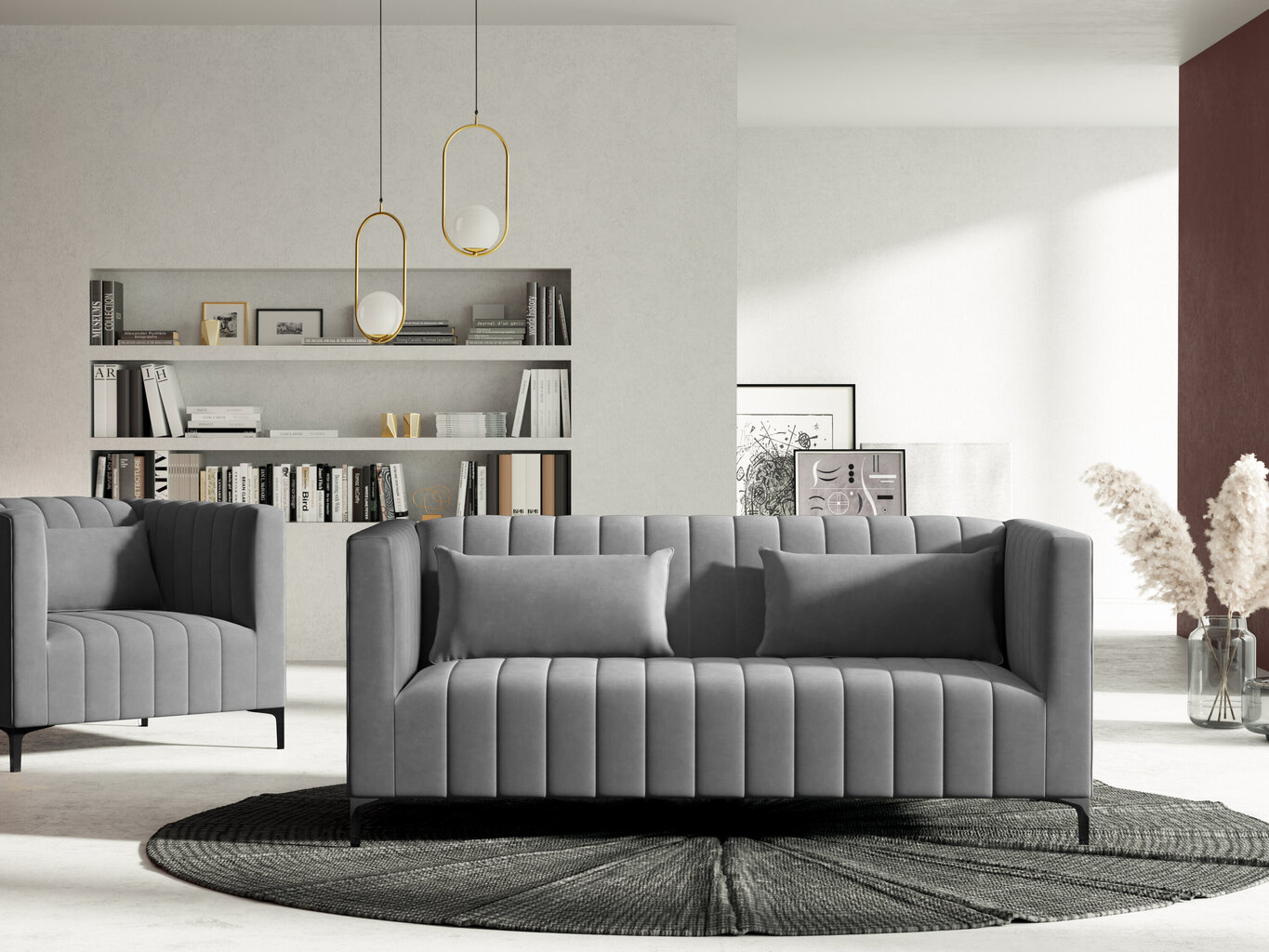 Sofa Micadoni Home Annite 2S, šviesiai pilka/juoda цена и информация | Sofos | pigu.lt