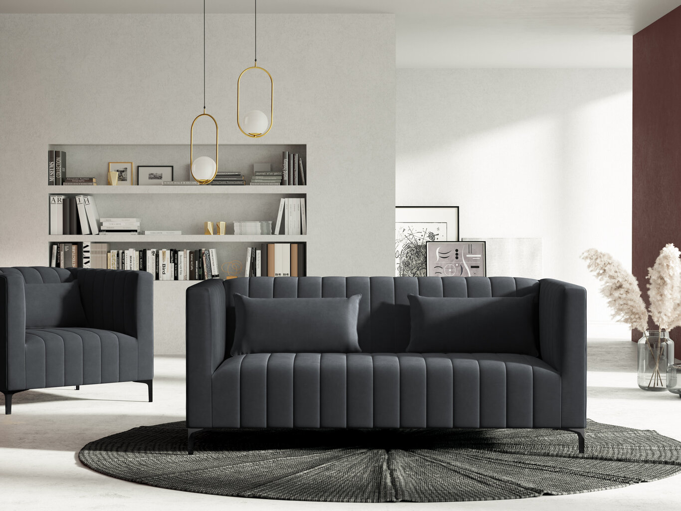 Sofa Micadoni Home Annite 2S, pilka/juoda kaina ir informacija | Sofos | pigu.lt