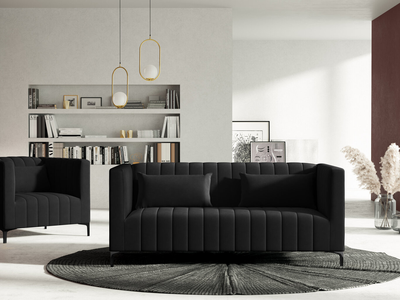 Sofa Micadoni Home Annite 2S, juodos spalvos цена и информация | Sofos | pigu.lt