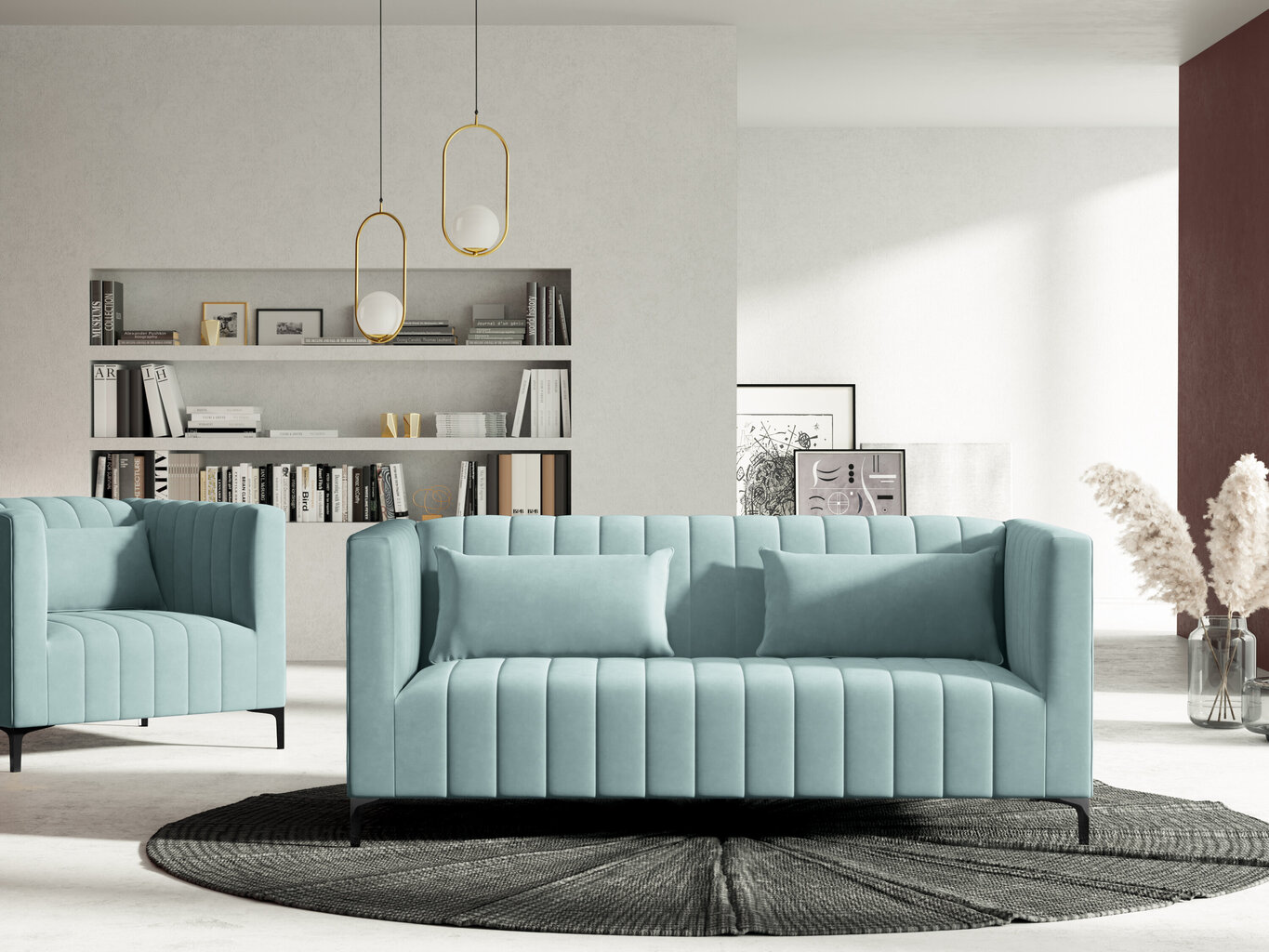 Sofa Micadoni Home Annite 2S, šviesiai žalia/juoda цена и информация | Sofos | pigu.lt