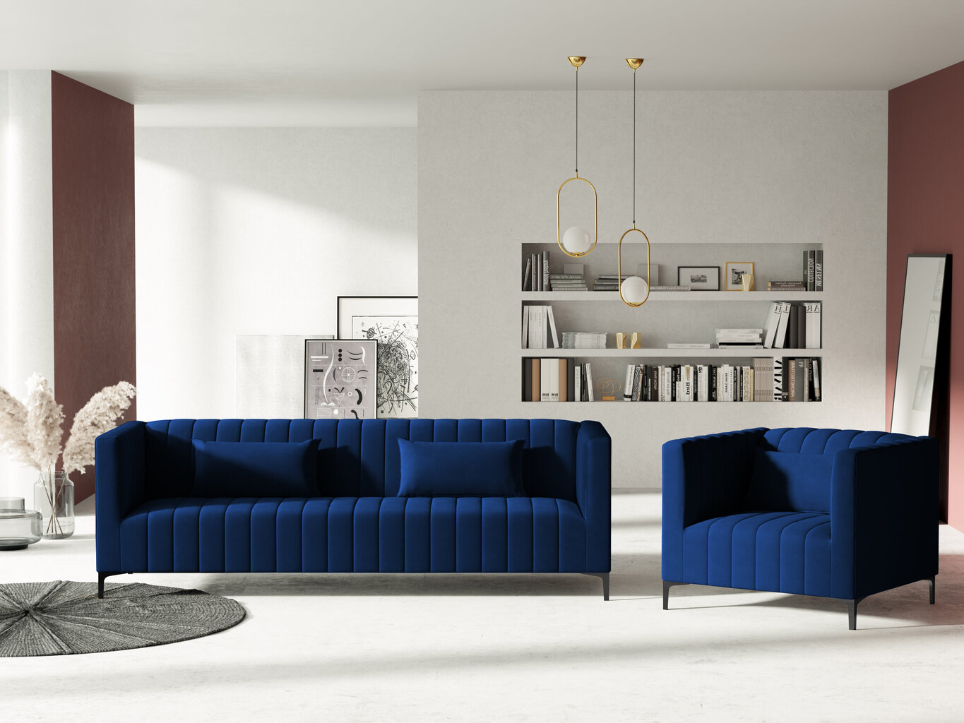 Sofa Micadoni Home Annite 3S, mėlyna/juoda kaina ir informacija | Sofos | pigu.lt