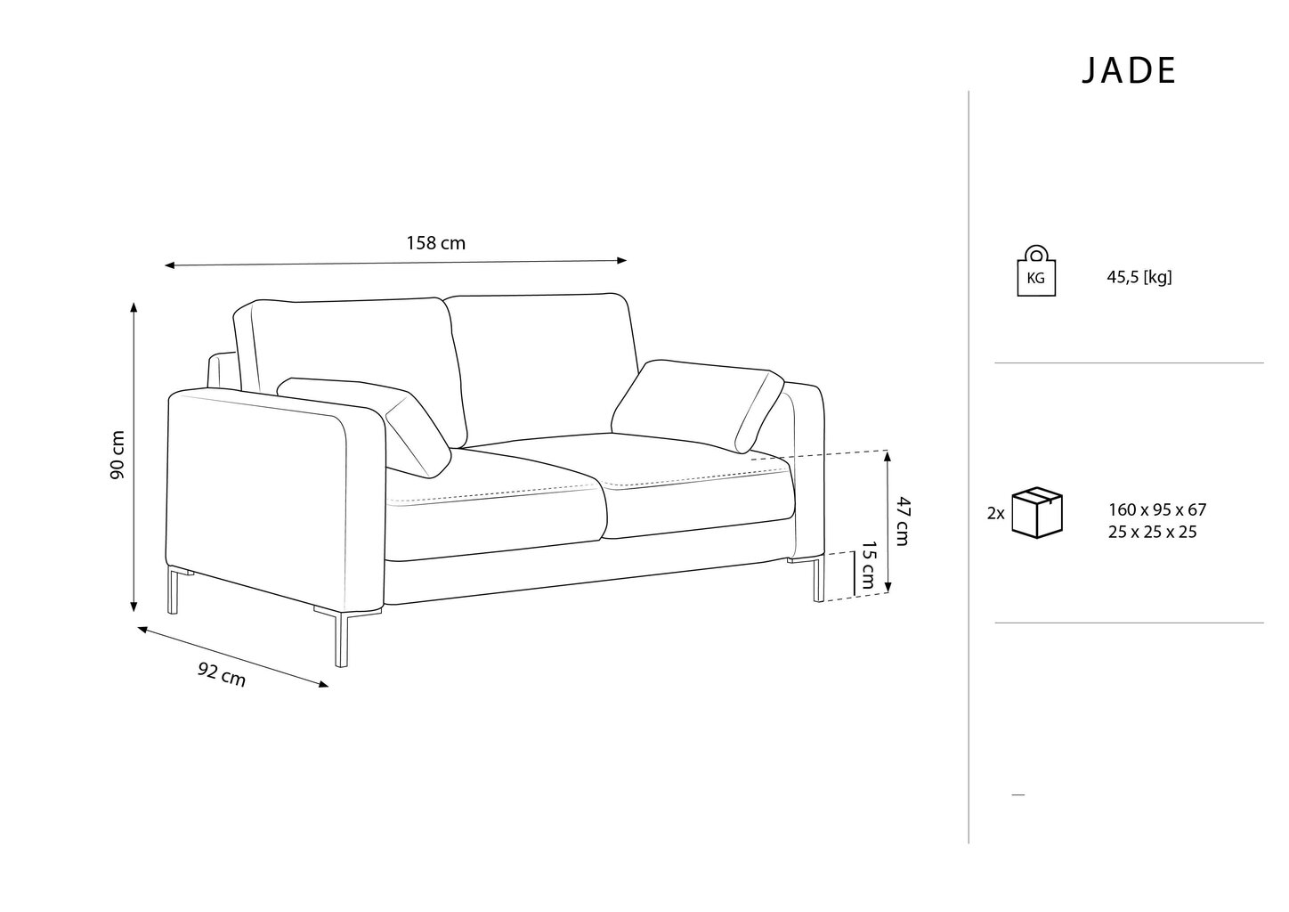 Sofa Micadoni Home Jade 2S, geltona kaina ir informacija | Sofos | pigu.lt