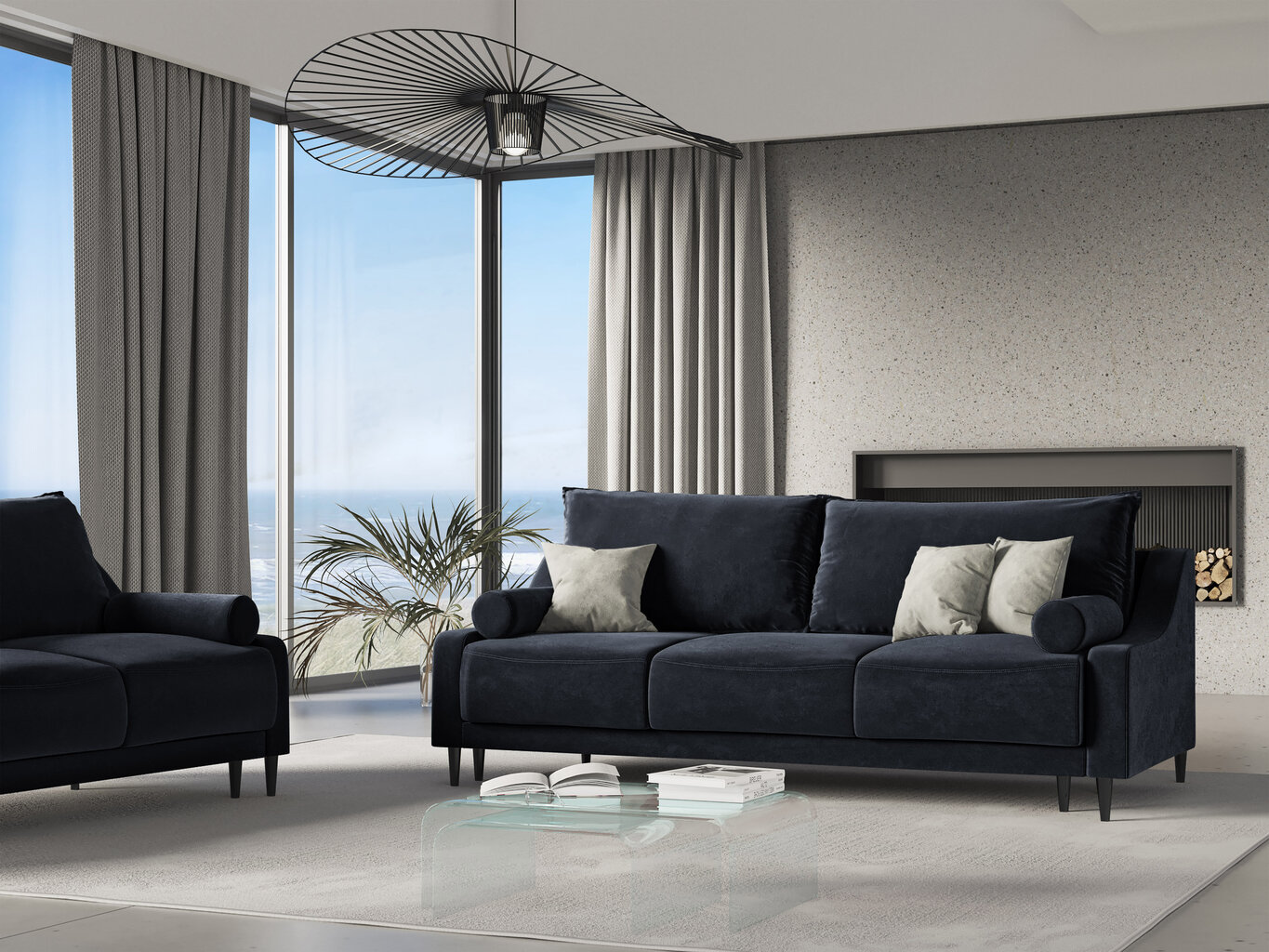 Sofa Micadoni Home Rutile 3S, tamsiai mėlyna kaina ir informacija | Sofos | pigu.lt