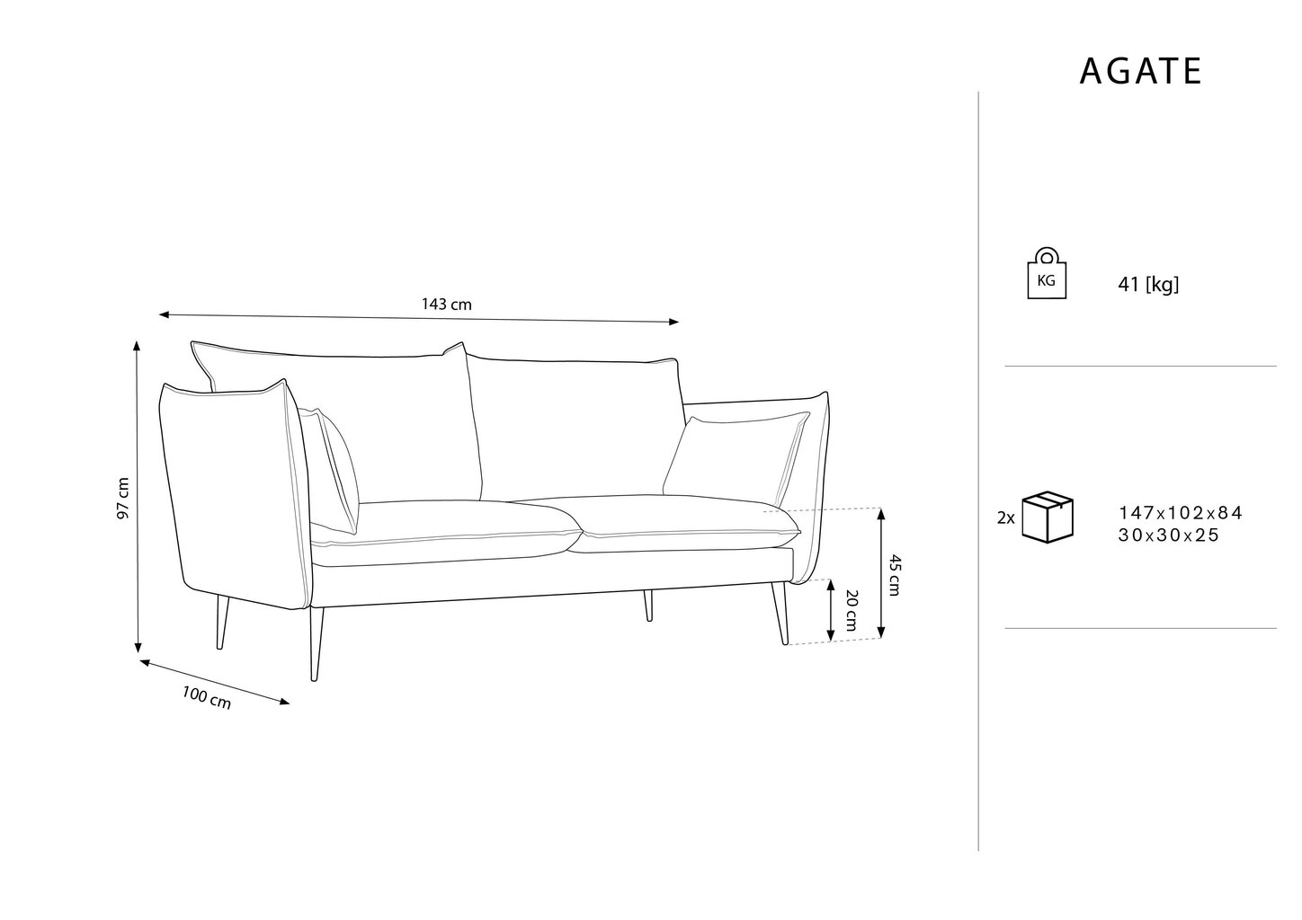 Sofa Micadoni Home Agate 2S, mėlyna kaina ir informacija | Sofos | pigu.lt