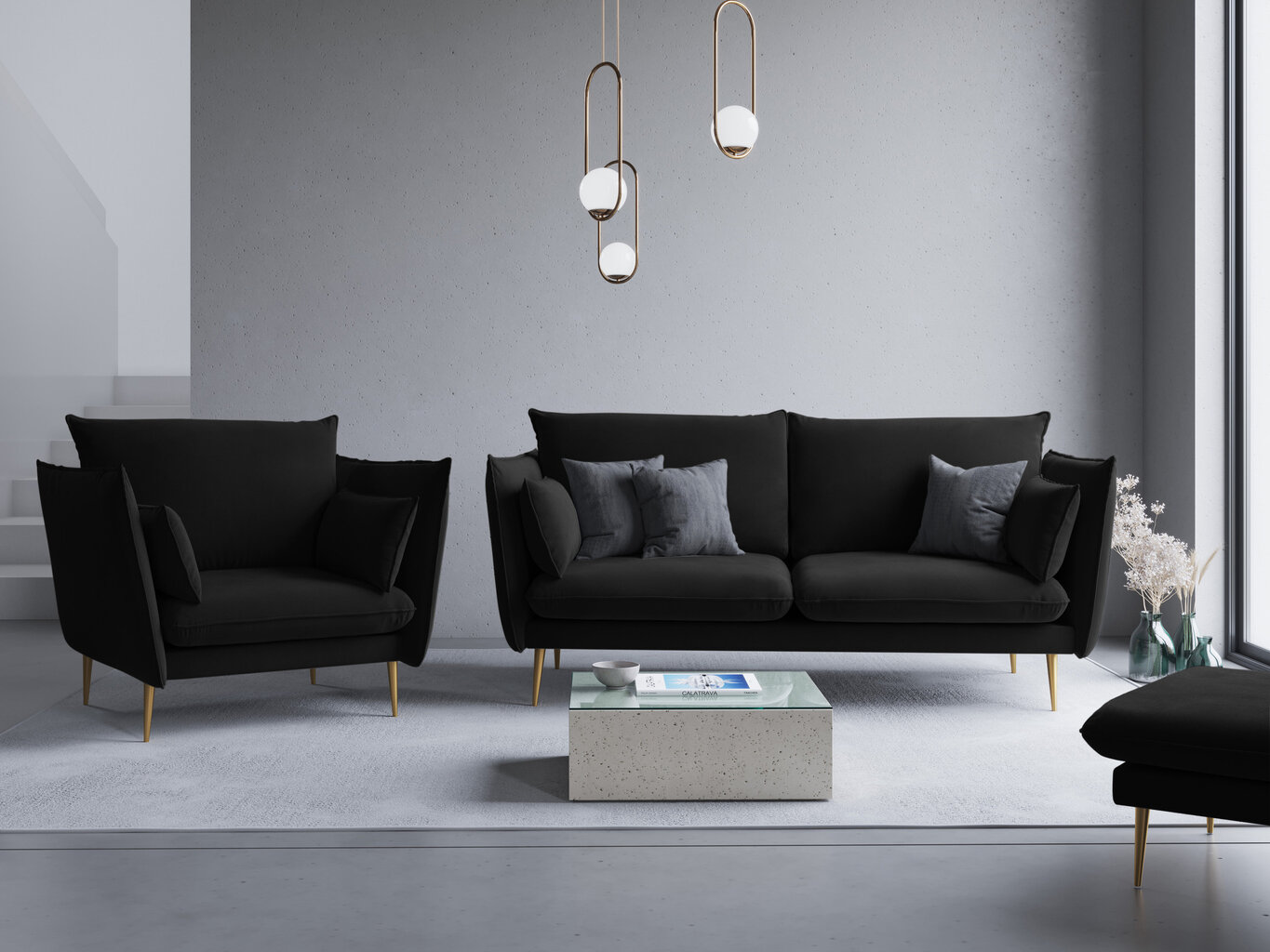 Sofa Micadoni Home Agate 2S, juodos/auksinės spalvos цена и информация | Sofos | pigu.lt