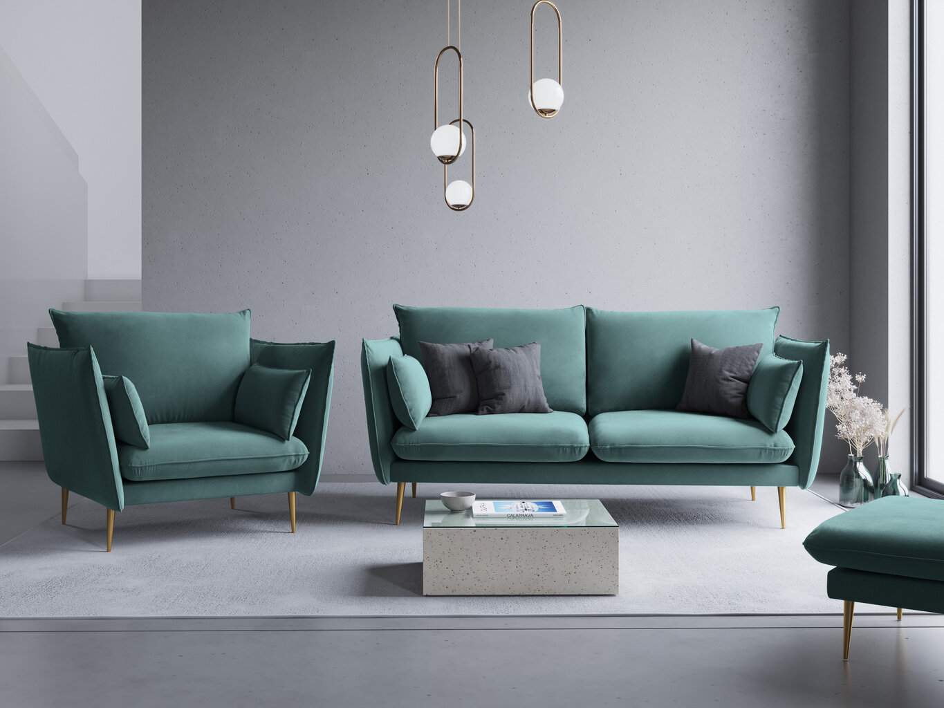 Sofa Micadoni Home Agate 3S, šviesiai žalios/auksinės spalvos цена и информация | Sofos | pigu.lt