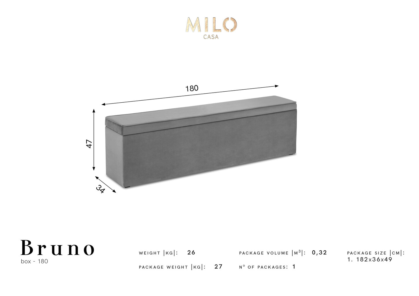 Pufas su daiktadėže Milo Casa Bruno 180, mėlynas kaina ir informacija | Sėdmaišiai ir pufai | pigu.lt
