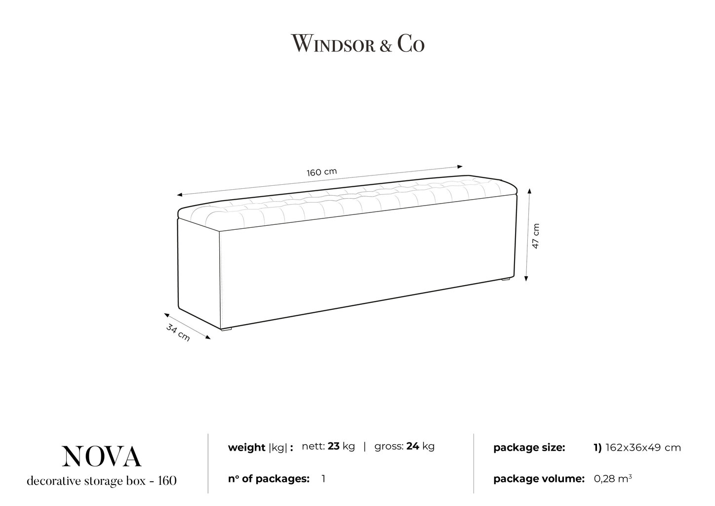 Pufas su daiktadėže Windsor and Co Nova 160, juodas kaina ir informacija | Sėdmaišiai ir pufai | pigu.lt