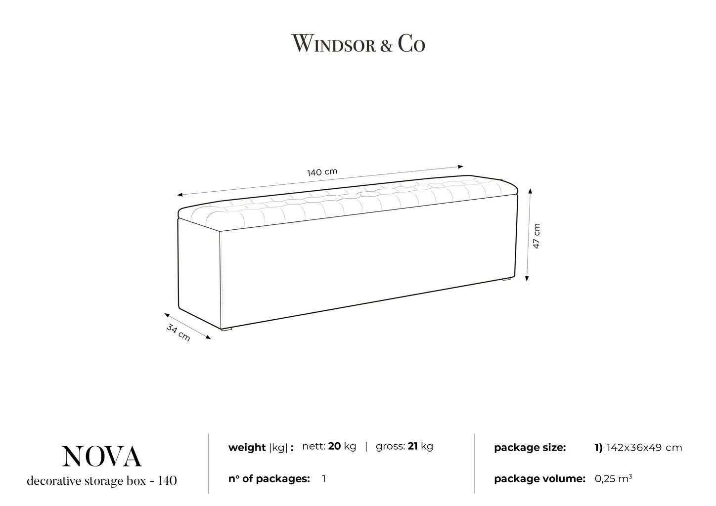 Pufas su daiktadėže Windsor and Co Nova 140, smėlio spalvos цена и информация | Sėdmaišiai ir pufai | pigu.lt