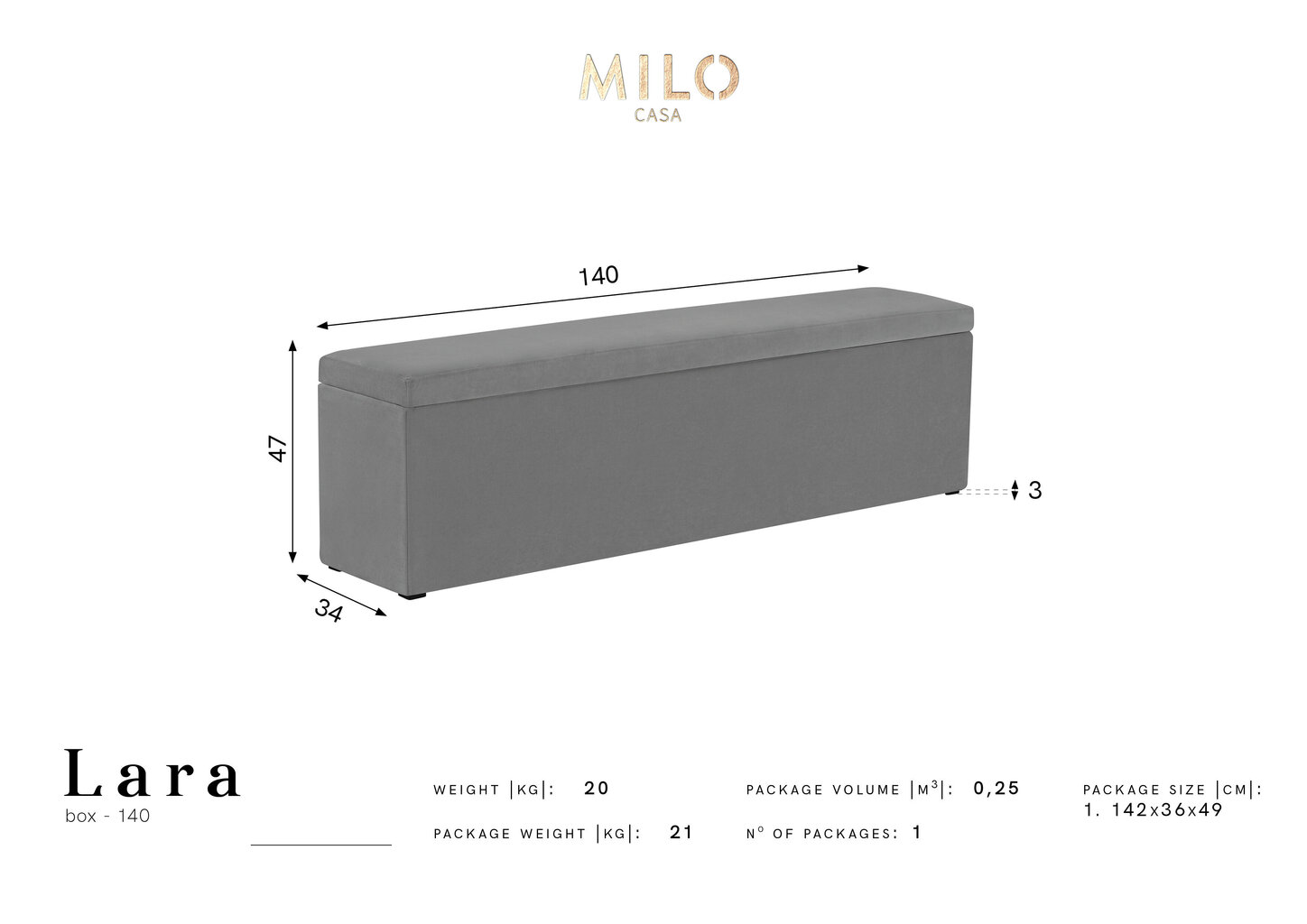 Pufas su daiktadėže Milo Casa Lara 140, smėlio spalvos kaina ir informacija | Sėdmaišiai ir pufai | pigu.lt