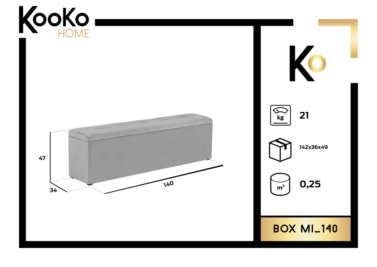 Pufas su daiktadėže Kooko Home Mi 140, juodas kaina ir informacija | Sėdmaišiai ir pufai | pigu.lt