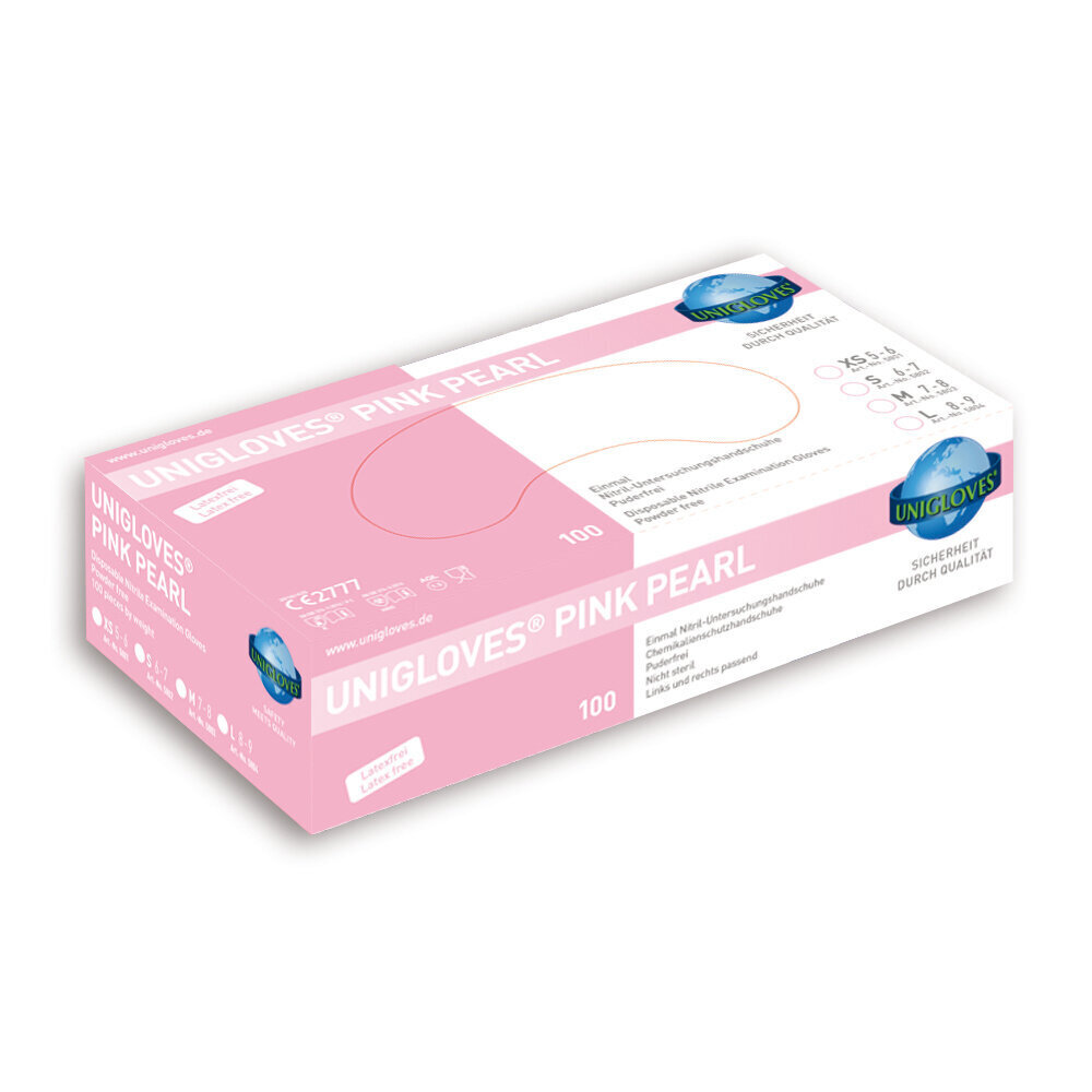 Vienkartinės nitrilo (nitrilinės) pirštinės Unigloves Pink Pearl (be pudros), šviesiai rožinės, S dydis, 100 vnt. kaina ir informacija | Pirmoji pagalba | pigu.lt