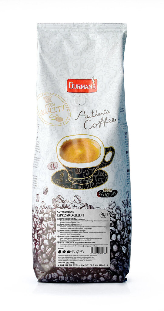 GURMAN'S Excellent Coffee, kavos pupelės, 1 kg kaina ir informacija | Kava, kakava | pigu.lt