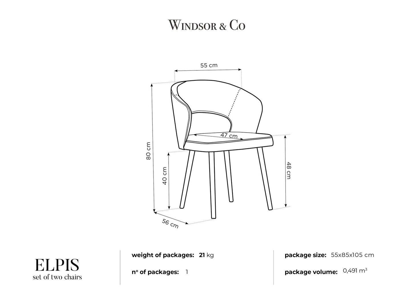 2-jų kėdžių komplektas Windsor and Co Elpis, juodas цена и информация | Virtuvės ir valgomojo kėdės | pigu.lt