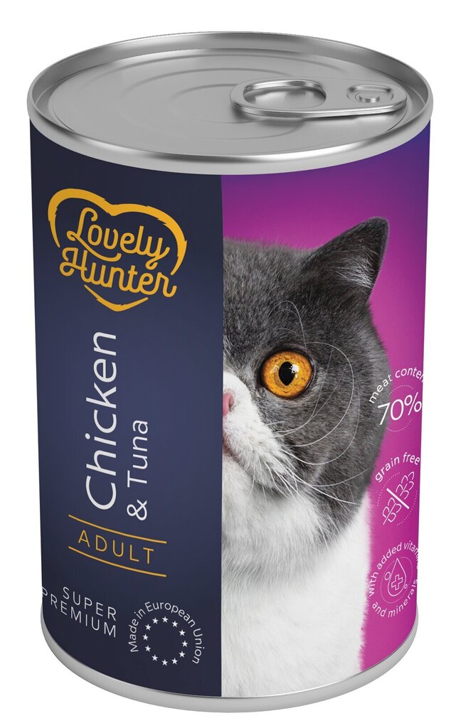 Lovely Hunter Adult konservai suaugusioms katėms su vištiena ir tunu, 400 g kaina ir informacija | Konservai katėms | pigu.lt