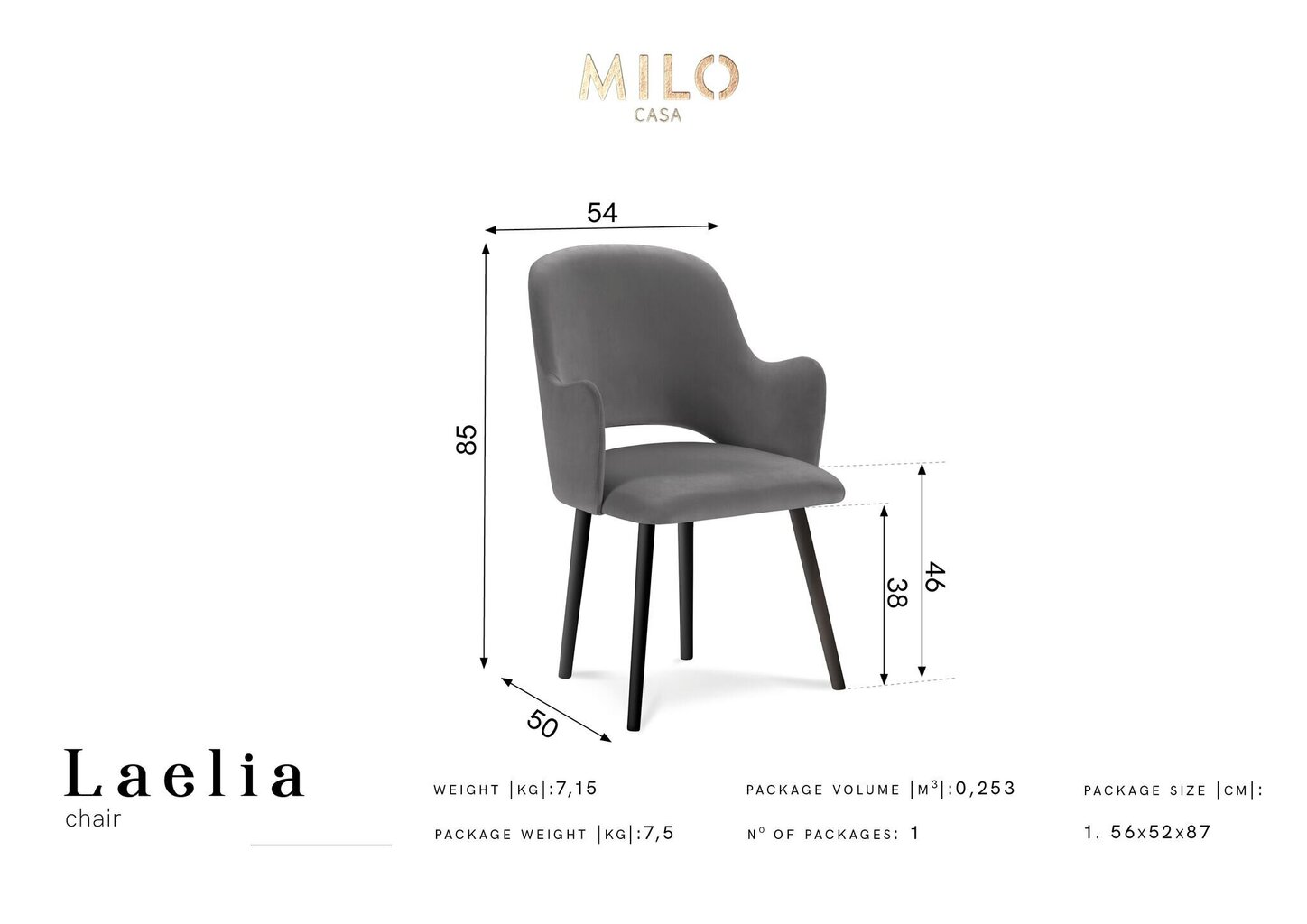 Kėdė Milo Casa Laelia, šviesiai pilka kaina ir informacija | Virtuvės ir valgomojo kėdės | pigu.lt