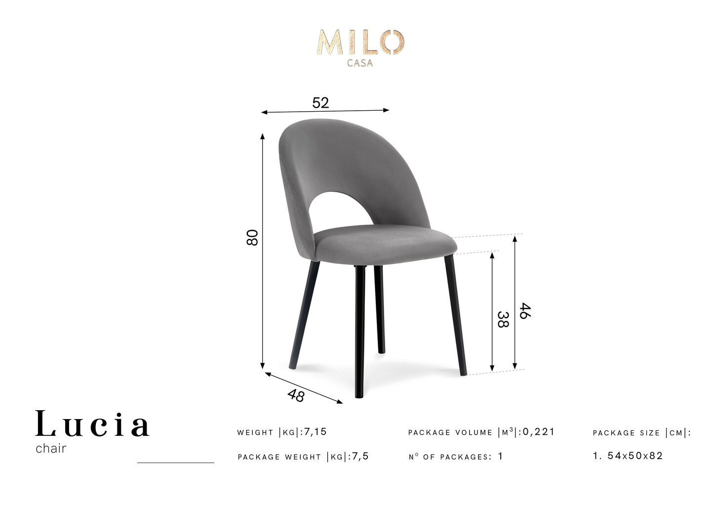 Kėdė Milo Casa Lucia, tamsiai pilka цена и информация | Virtuvės ir valgomojo kėdės | pigu.lt