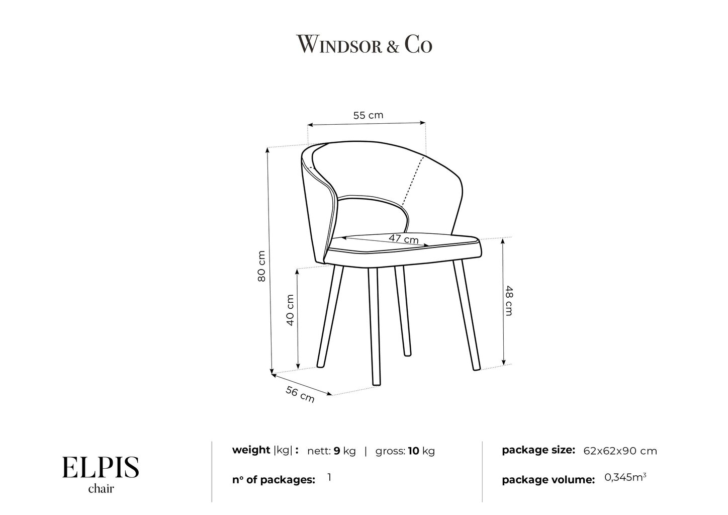 Kėdė Windsor and Co Elpis, mėlyna kaina ir informacija | Virtuvės ir valgomojo kėdės | pigu.lt